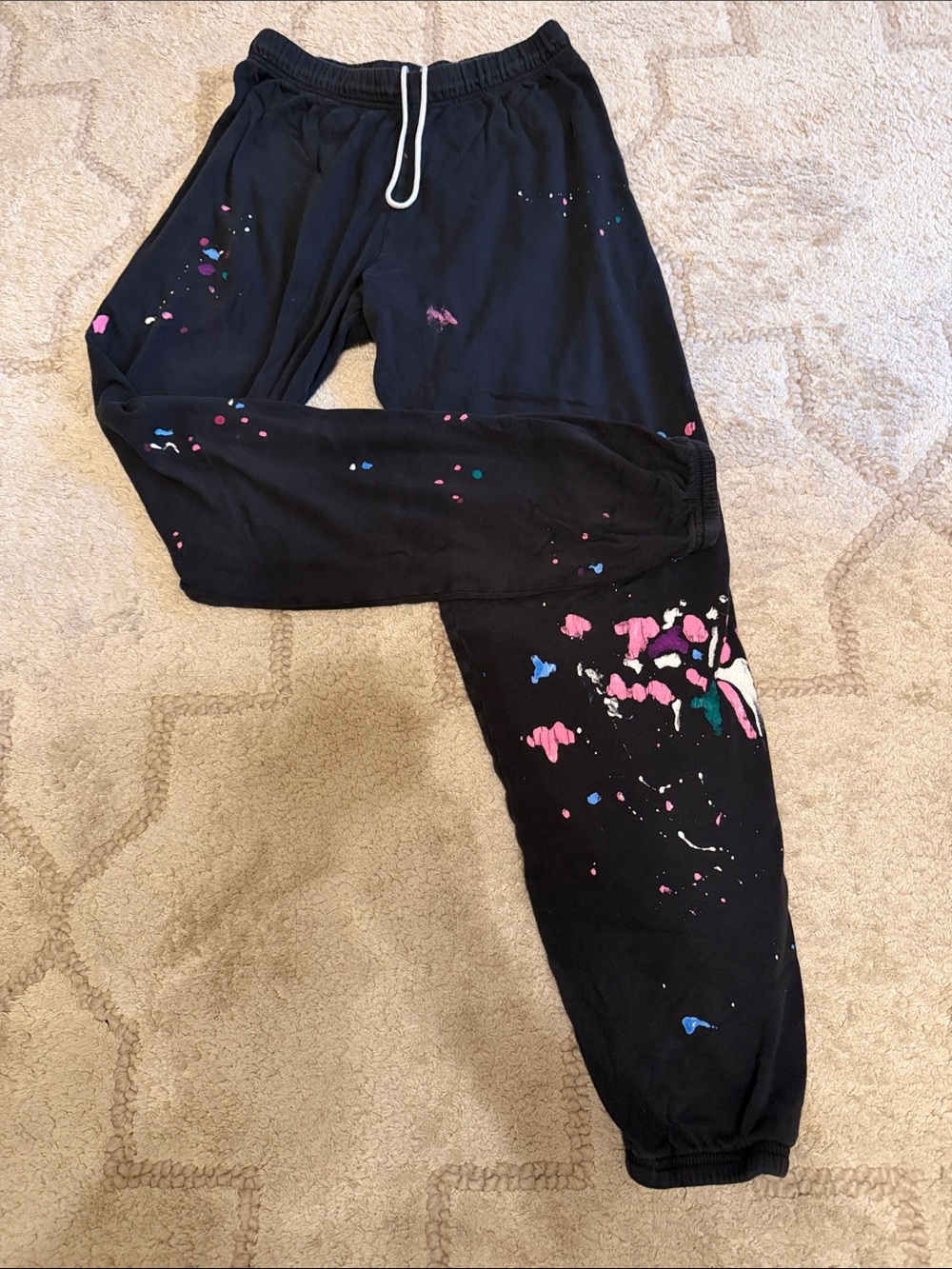 Michael Lauren Black Joggers with Pink & Blue Paint-Splatter